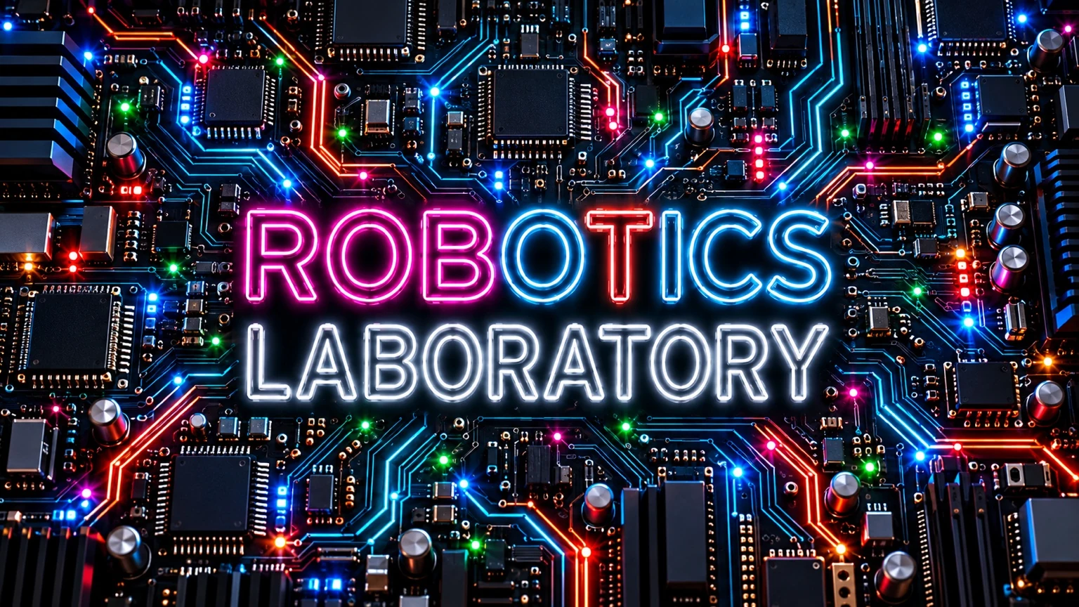 Robotics Laboratory wordmark concept over a circuit-board background