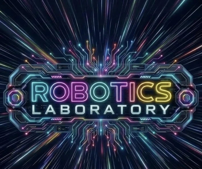 Cropped neon Robotics Laboratory mobile wallpaper with no phone status bar or notification